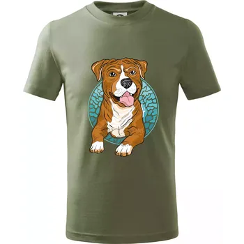 Americký staford kreslený v kolečku (Pecka design) - Tričko dětské bavlněné - 134 cm/8 let ( Khaki )