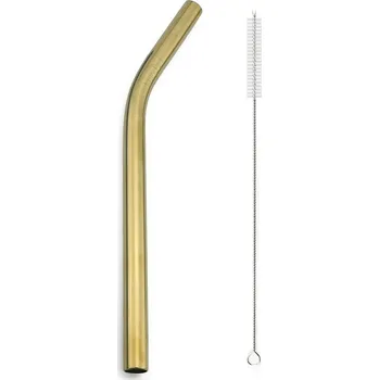 Nerezové široké brčko s kartáčkem | eko brčko, kovové brčko - 1ks Zlaté ohnuté
