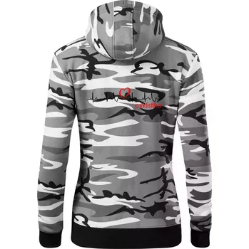 Dámská mikina Moje srdce bije pro cyklistiku - Dámská mikina trendy zipper s kapucí - L ( Šedý maskáč )
