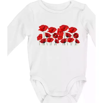 Vlčí mák v řadě - Body kojenecké s dlouhým rukávem - Dlouhý r. 6-12 měs ( Bílá )