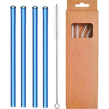 4 ks Skleněná brčka rovná i zahnutá | brčka, slámky - Modrá rovně