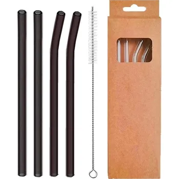 4 ks Skleněná ekologická brčka rovná i zahnutá | brčka, slámky - Černá smíšená