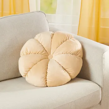 Polštář 3Pagen Kulatý sametový polštář Dýně světle žlutá Průměr 45 cm, výška 12 cm.