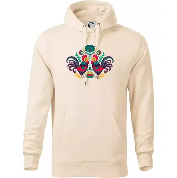 Pánská mikina Folklor - Slepice barevné - Mikina pánská Cape s kapucí - 2XL ( Mandlová )
