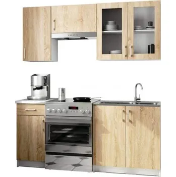 Kuchyňská linka Kuchyňská sestava LIMA 1,8m s vitrínou 720 Dub Sonoma / Bílá