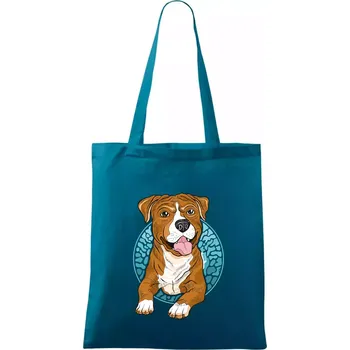 Americký staford kreslený v kolečku (Pecka design) - Taška bavlněná - 42 x 38 cm ( Petrolejová )