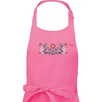 Kuchyňská zástěra Folklor - květiny v řadě - Dámská zástěra na vaření - Univerzální velikost ( Růžová )
