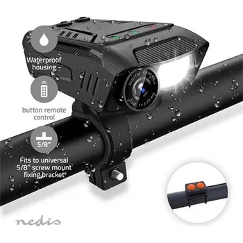 Nedis CCAM100BK - Cyklistická Kamera | 1080p@30fps | 2 MPixel | 600 min | 70 ° | 600 min | Včetně držáků | Černá