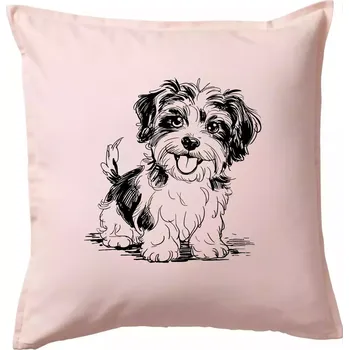 Polštář Havanský psík skica - Polštář 50x50 - 50x50 - Včetně výplně ( Světle růžová )