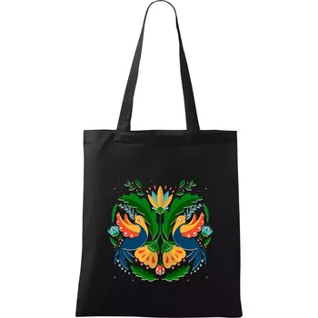 Nákupní taška Folklor - dvě holubice - Taška bavlněná - 42 x 38 cm ( Černá )