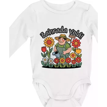 Kojenecký body Zahrada volá - zahradník a slunečnice - Body kojenecké s dlouhým rukávem - Dlouhý r. do 3 měs ( Bílá )