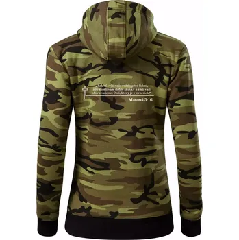 Dámská mikina Citáty z bible - Matouš 5:16 - Dámská mikina trendy zipper s kapucí - XS ( Zelený maskáč )