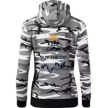 Dámská mikina Keep Calm and Buy the Dip - koruna a graf - Dámská mikina trendy zipper s kapucí - XS ( Šedý maskáč )