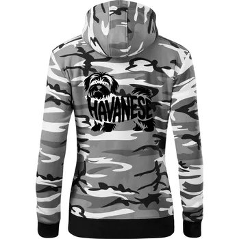 Dámská mikina Havanese nápis v těle - Dámská mikina trendy zipper s kapucí - M ( Šedý maskáč )