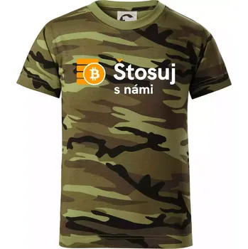 Štosuj s námi - logo velké - Dětské maskáčové triko - 122 cm/6 let ( Zelený maskáč )