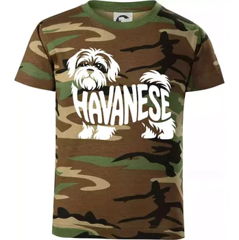 Havanese nápis v těle - Dětské maskáčové triko - 146 cm/10 let ( Hnědý maskáč )