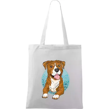 Americký staford kreslený v kolečku (Pecka design) - Taška bavlněná - 42 x 38 cm ( Bílá )