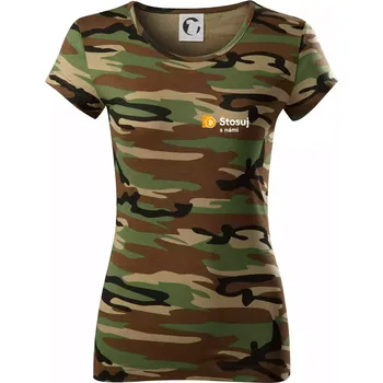 Dámské tričko Štosuj s námi - logo na prsu - Dámské maskáčové triko - S ( Hnědý maskáč )