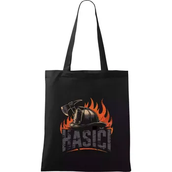 Nákupní taška Nápis Hasiči, helma a oheň - Taška bavlněná - 42 x 38 cm ( Černá )
