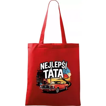 Nákupní taška Nejlepší táta - americké auto - Taška bavlněná - 42 x 38 cm ( Červená )