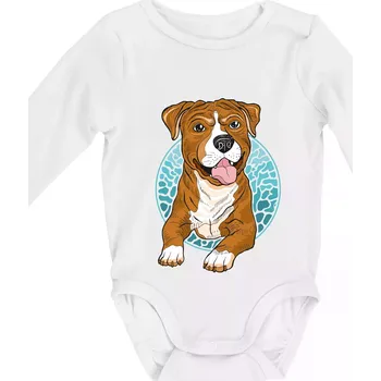 Americký staford kreslený v kolečku (Pecka design) - Body kojenecké s dlouhým rukávem - Dlouhý r. 6-12 měs ( Bílá )