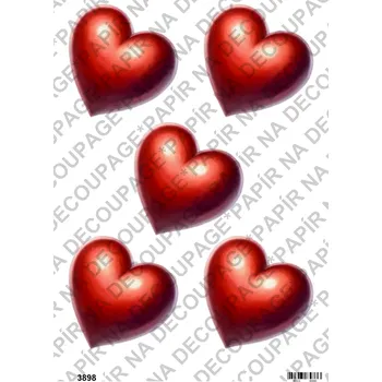 Výtvarný papír Rýžový a soft papír na decoupage - Srdíčka - KB03898 Materiál: Rýžový papír, Rozměr: A4