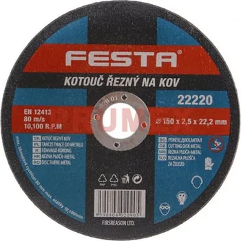 Řezný kotouč Řezný kotouč na kov 150x2,5x22,2 rovný, FESTA 22220