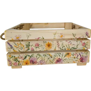 Úložný box bedýnka OLA4-KVÍTÍ 26x26x11 DŘEVO