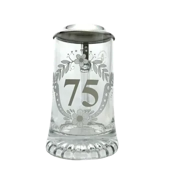 Sklenice Korbel k 75. narozeninám – skleněný s cínovým víčkem 0,4 l