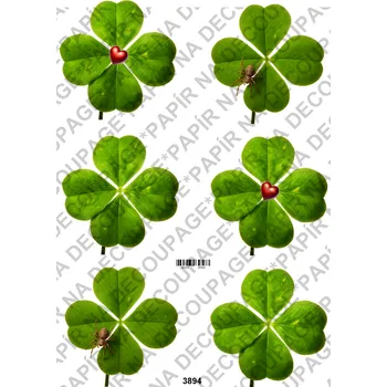 Umělecký papír Rýžový a soft papír na decoupage - Čtyřlístek pro štěstí - KB03894 Materiál: Soft, Rozměr: A4
