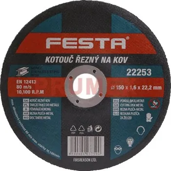 Řezný kotouč Řezný kotouč na kov 150x1,6x22,2 rovný, FESTA 22253