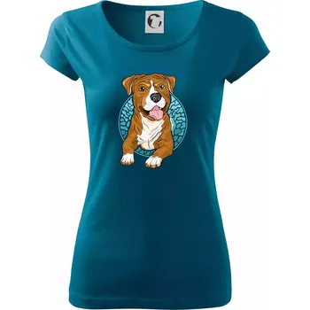 Dámské tričko Americký staford kreslený v kolečku (Pecka design) - Dámské triko Pure - S ( Petrolejová )