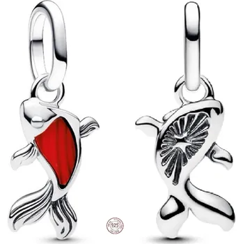 Přívěsek Charm Sterlingové stříbro 925 Mini medailon Rybka Koi s červeným smaltem, přívěsek na náramek zvíře