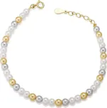 For Silver Stříbrný náramek s barevnými perlami – bílá, zlatá, šedá - Stříbro 925