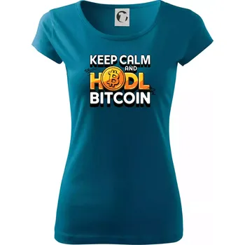 Dámské oblečení 3D nápis Keep Calm and HODL Bitcoin - Dámské triko Pure - 2XL ( Petrolejová )