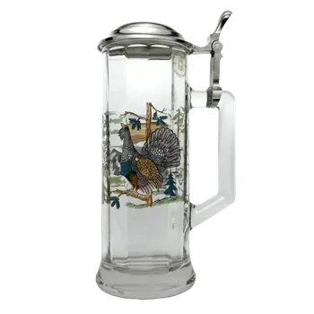 Sklenice Půllitr s motivem tetřeva a kamzíka – skleněný s cínovým víčkem, vysoký