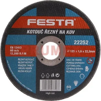 Řezný kotouč Řezný kotouč na kov 125x1,6x22,2 rovný, FESTA 22252
