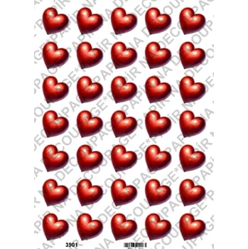 Umělecký papír Rýžový a soft papír na decoupage - Srdíčka - KB03901 Materiál: Soft, Rozměr: A4