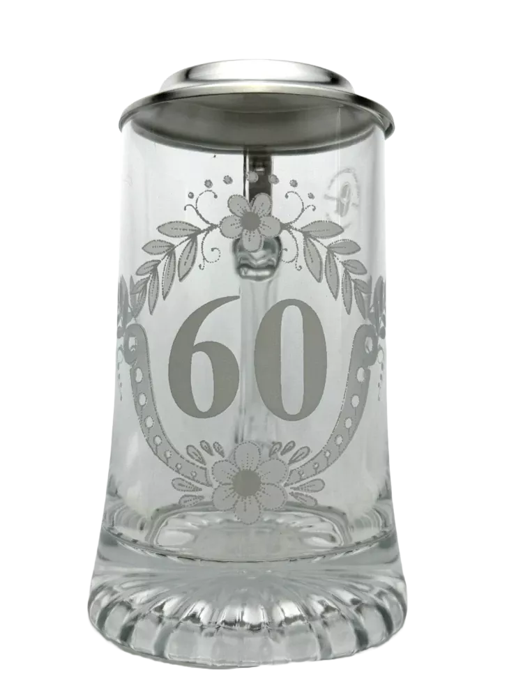 Korbel k 60. narozeninám – skleněný s cínovým víčkem 0,4 l