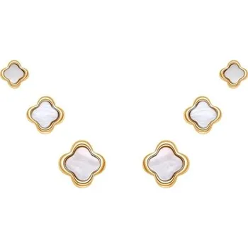 Souprava šperků Stříbrný zlacený set náušnic čtyřlístky s perletí STNAU2009F