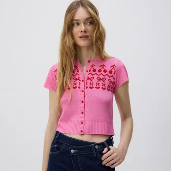 Dámský svetr Reserved - Svetr se vzorem - růžová - 430EB-30X - 430EB-30X-M