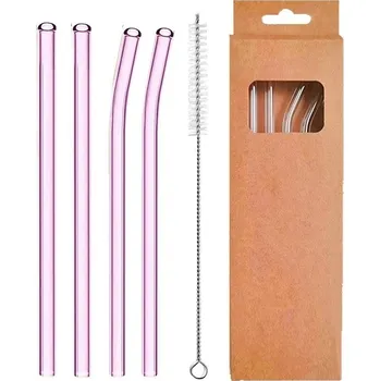 4 ks Skleněná brčka rovná i zahnutá | brčka, slámky - Růžová smíšená