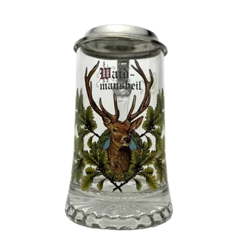 Sklenice Korbel s motivem jelena – skleněný s cínovým víčkem 0,4 l !!!NĚMECKÝ NÁPIS!!!