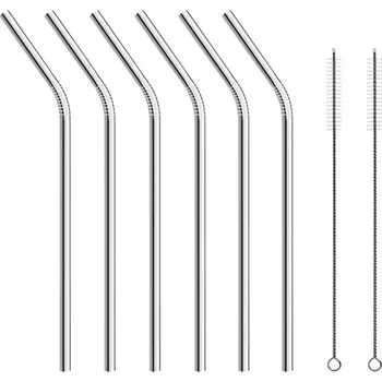 Sada nerezových ekologických kovových brček | kovová brčka, čistící kartáček - Bendy 8dílná sada