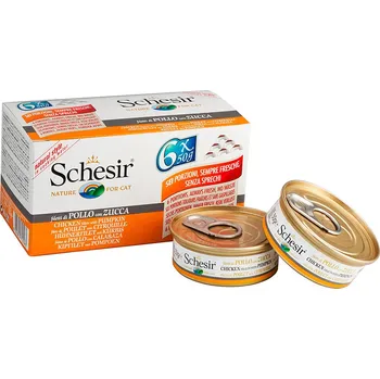 Krmivo pro kočku Schesir Cat Natural kuřecí maso s dýní multipack, 6 x 50 g