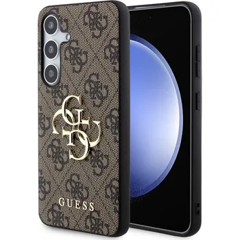 Pouzdro na mobilní telefon Zadní kryt Guess PU 4G Metal Logo pro Samsung Galaxy S24+, hnědá