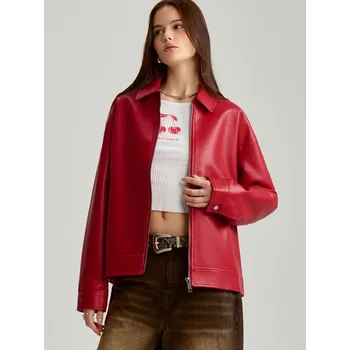 Dámský kabát Koženková bunda - XS - House - purpurové - 114BO-44X