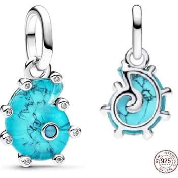 Přívěsek Charm Sterlingové stříbro 925 Mořský šnek z modrého skla Murano, přívěsek na náramek zvíže