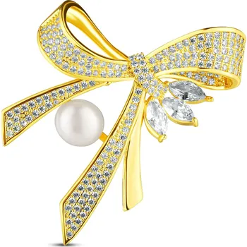 Brož JwL Luxury Pearls Luxusní dámská brož s perlou a zirkony Mašle JL0868 + 2 měsíce na vrácení zboží