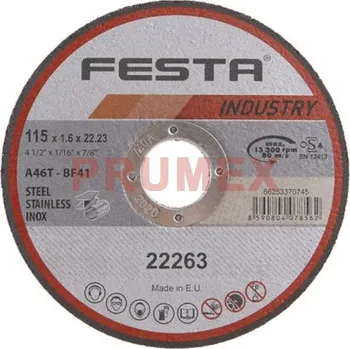 Řezný kotouč Řezný kotouč na kov 115x1,6x22,2 rovný INDUSTRY, FESTA 22263